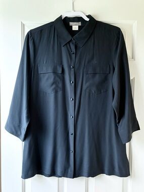 Tommy Bahama Silk Button Front Shirt 3/4 Sleeves Black Size L
